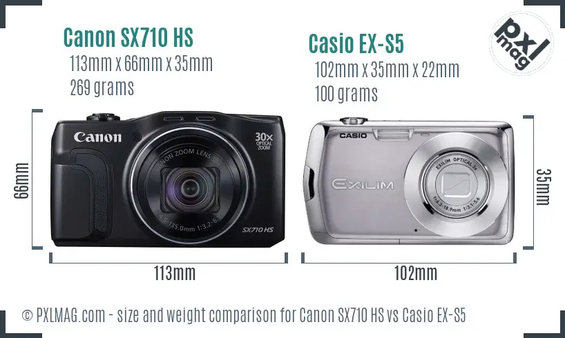 Canon SX710 HS vs Casio EX-S5 size comparison