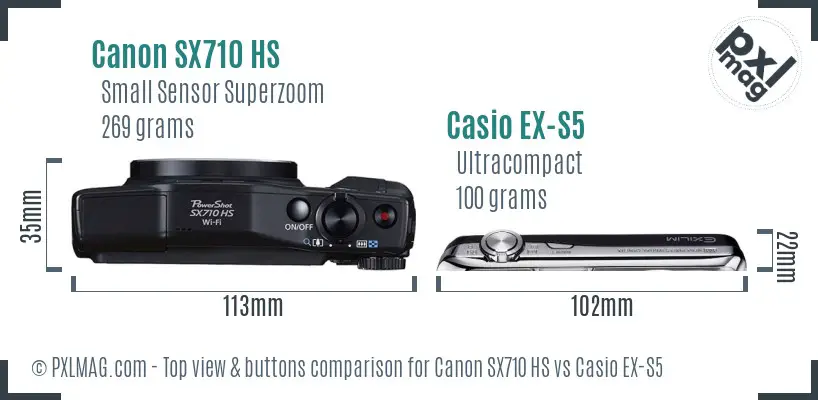 Canon SX710 HS vs Casio EX-S5 top view buttons comparison