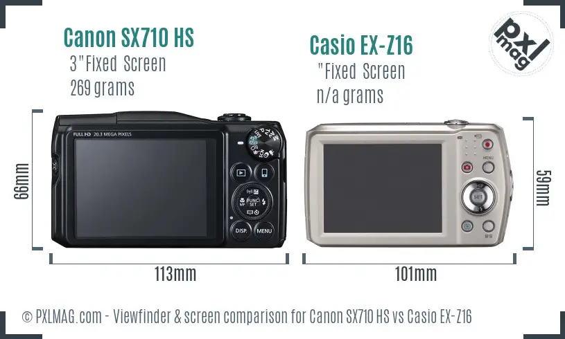 Canon SX710 HS vs Casio EX-Z16 Screen and Viewfinder comparison Canon SX710 HS vs Casio EX-Z16 Screen and Viewfinder comparison