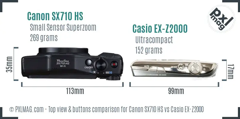 Canon SX710 HS vs Casio EX-Z2000 top view buttons comparison