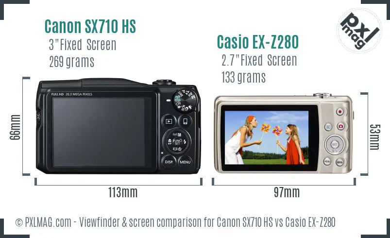 Canon SX710 HS vs Casio EX-Z280 Screen and Viewfinder comparison