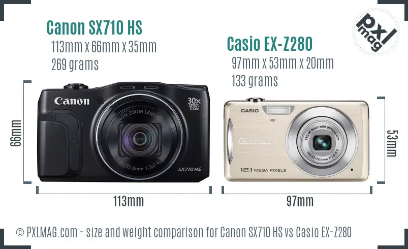 Canon SX710 HS vs Casio EX-Z280 size comparison