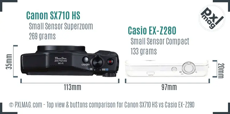 Canon SX710 HS vs Casio EX-Z280 top view buttons comparison