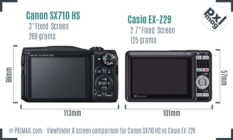 Canon SX710 HS vs Casio EX-Z29 Screen and Viewfinder comparison