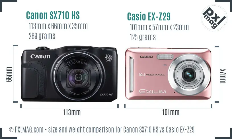 Canon SX710 HS vs Casio EX-Z29 size comparison