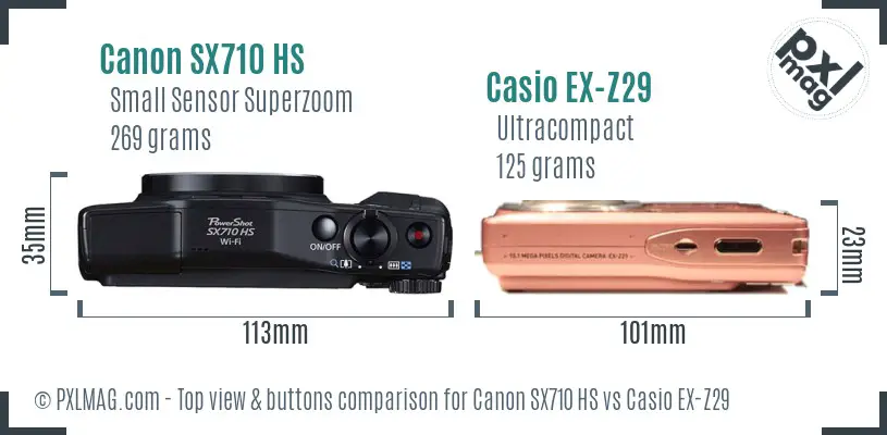 Canon SX710 HS vs Casio EX-Z29 top view buttons comparison