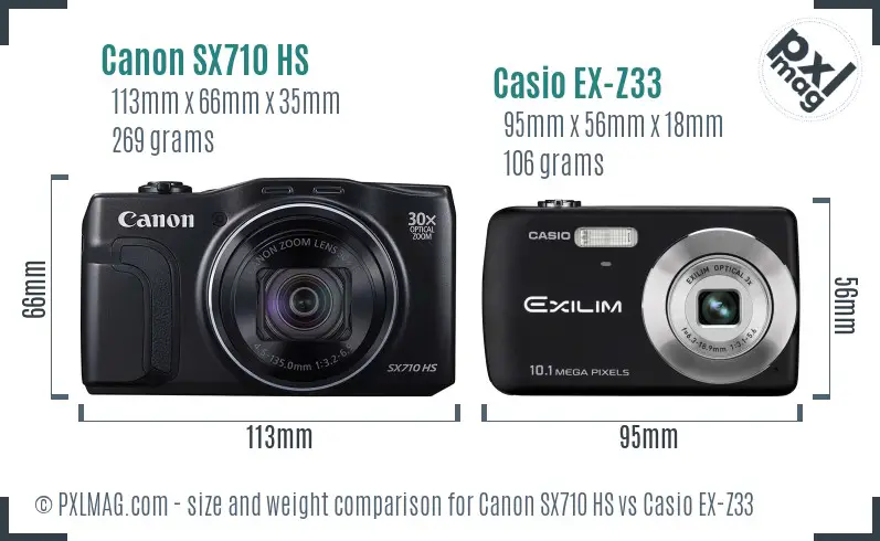 Canon SX710 HS vs Casio EX-Z33 size comparison