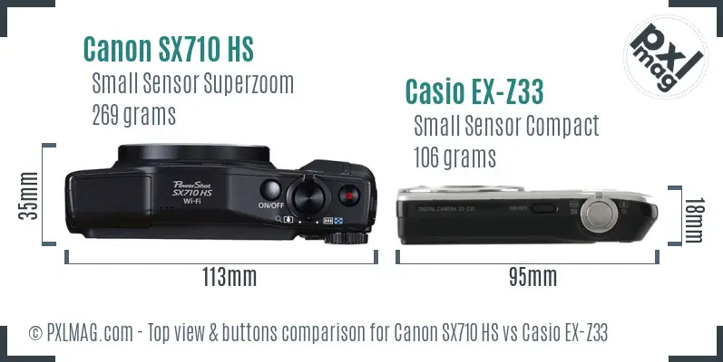 Canon SX710 HS vs Casio EX-Z33 top view buttons comparison