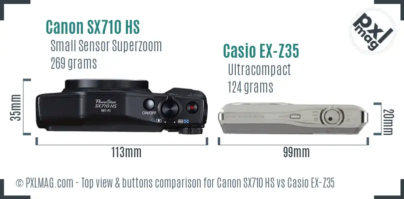 Canon SX710 HS vs Casio EX-Z35 top view buttons comparison