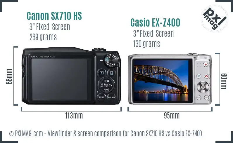 Canon SX710 HS vs Casio EX-Z400 Screen and Viewfinder comparison