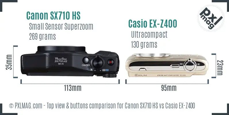 Canon SX710 HS vs Casio EX-Z400 top view buttons comparison