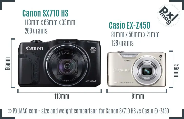 Canon SX710 HS vs Casio EX-Z450 size comparison