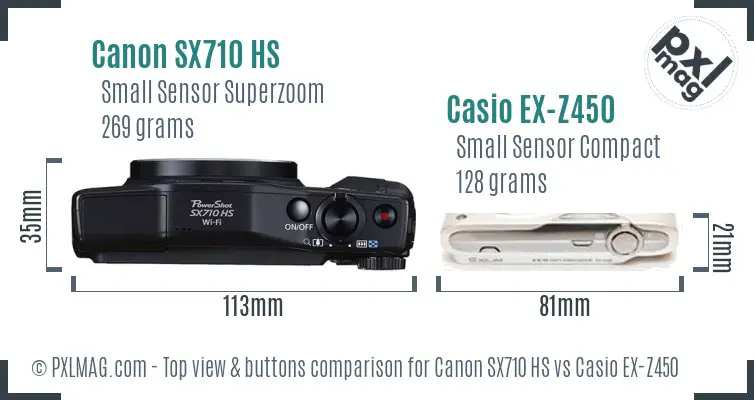 Canon SX710 HS vs Casio EX-Z450 top view buttons comparison