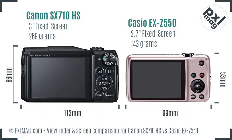 Canon SX710 HS vs Casio EX-Z550 Screen and Viewfinder comparison