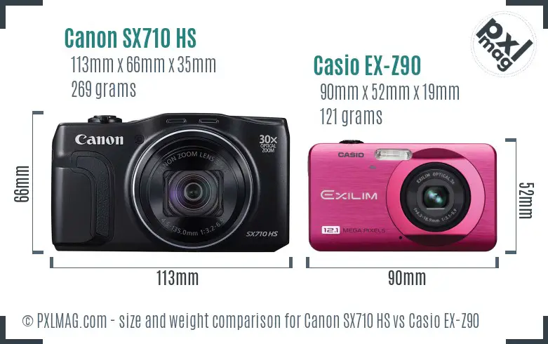 Canon SX710 HS vs Casio EX-Z90 size comparison