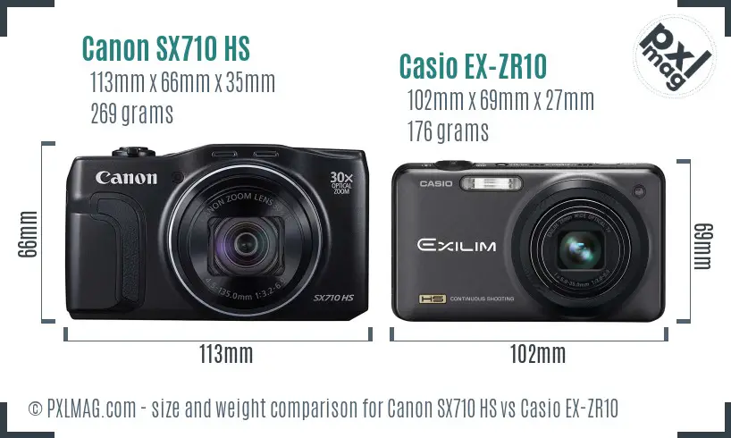 Canon SX710 HS vs Casio EX-ZR10 size comparison