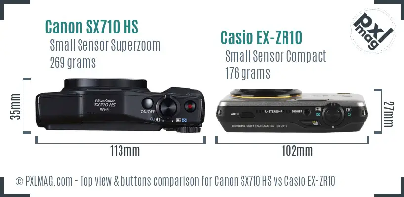 Canon SX710 HS vs Casio EX-ZR10 top view buttons comparison