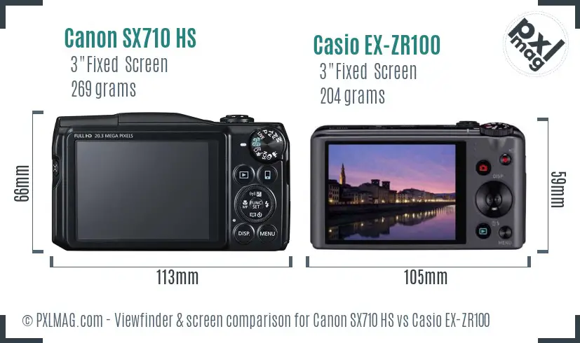 Canon SX710 HS vs Casio EX-ZR100 Screen and Viewfinder comparison