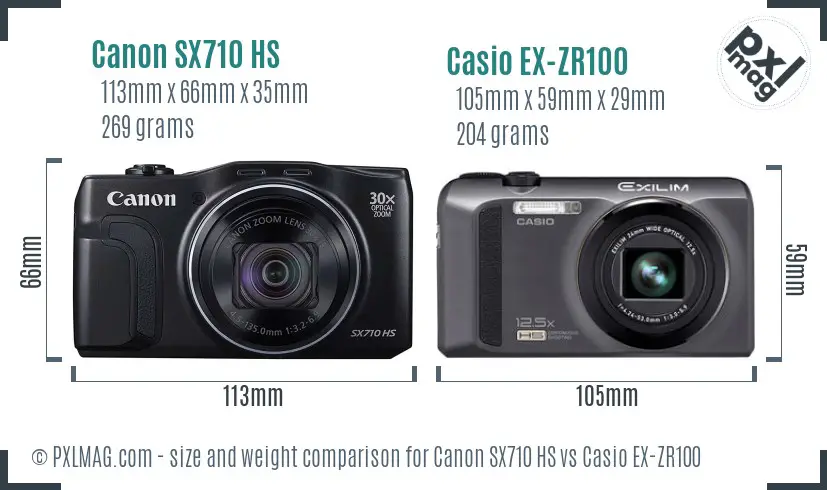 Canon SX710 HS vs Casio EX-ZR100 size comparison