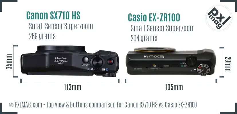 Canon SX710 HS vs Casio EX-ZR100 top view buttons comparison