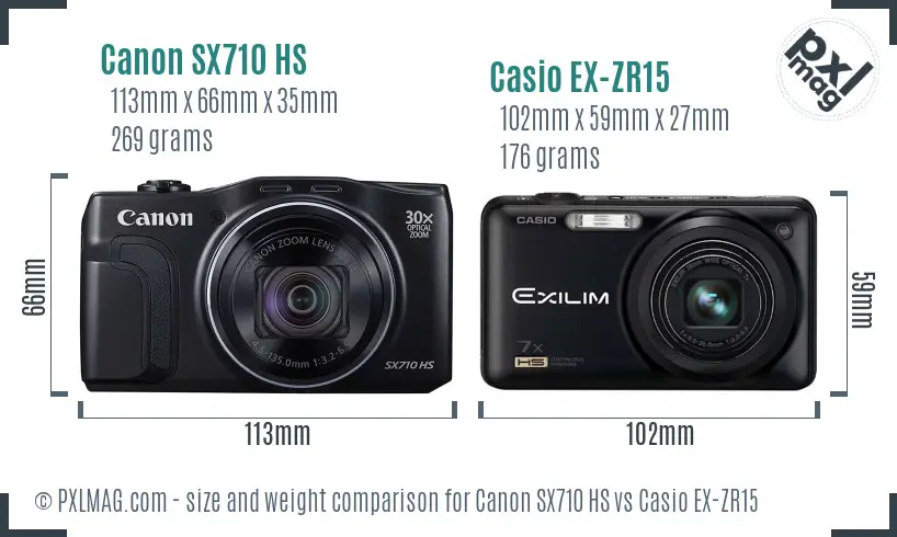 Canon SX710 HS vs Casio EX-ZR15 size comparison