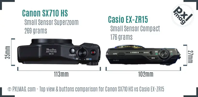 Canon SX710 HS vs Casio EX-ZR15 top view buttons comparison