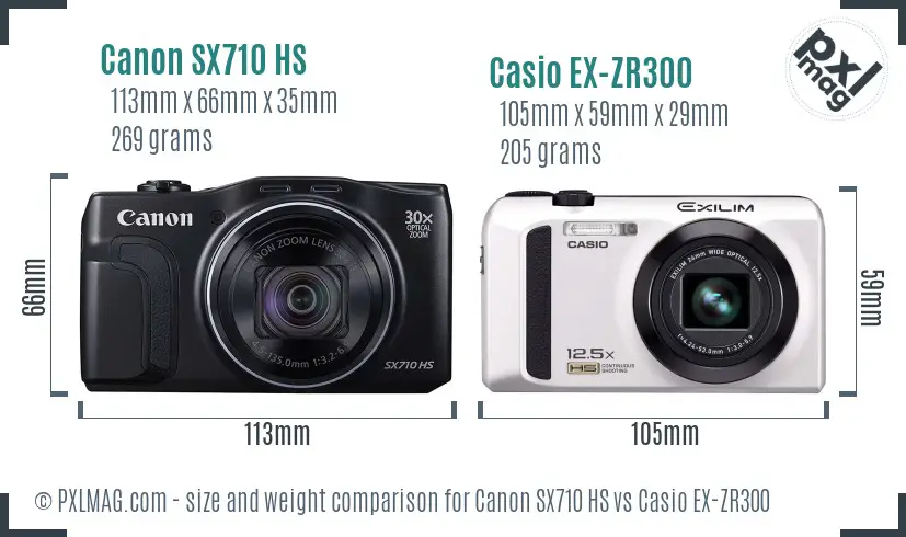 Canon SX710 HS vs Casio EX-ZR300 size comparison