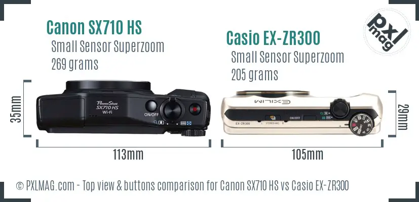 Canon SX710 HS vs Casio EX-ZR300 top view buttons comparison