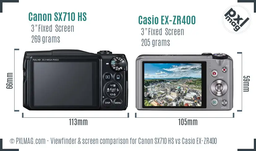 Canon SX710 HS vs Casio EX-ZR400 Screen and Viewfinder comparison