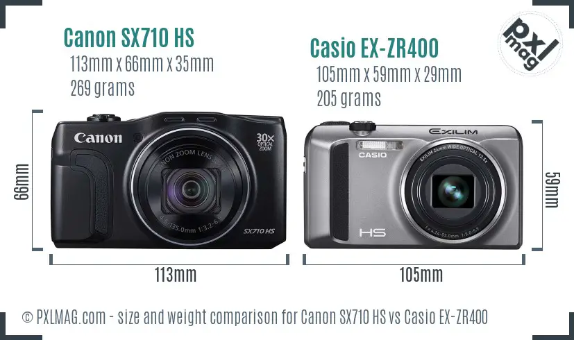 Canon SX710 HS vs Casio EX-ZR400 size comparison