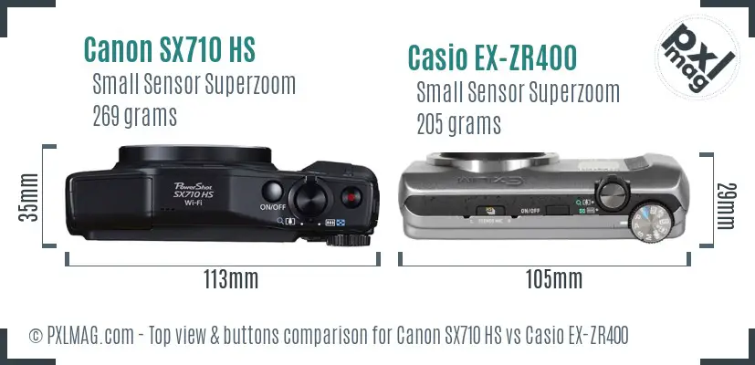 Canon SX710 HS vs Casio EX-ZR400 top view buttons comparison