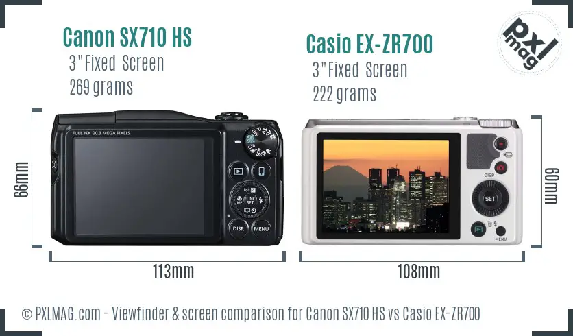 Canon SX710 HS vs Casio EX-ZR700 Screen and Viewfinder comparison