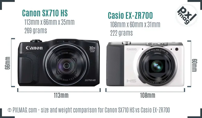 Canon SX710 HS vs Casio EX-ZR700 size comparison