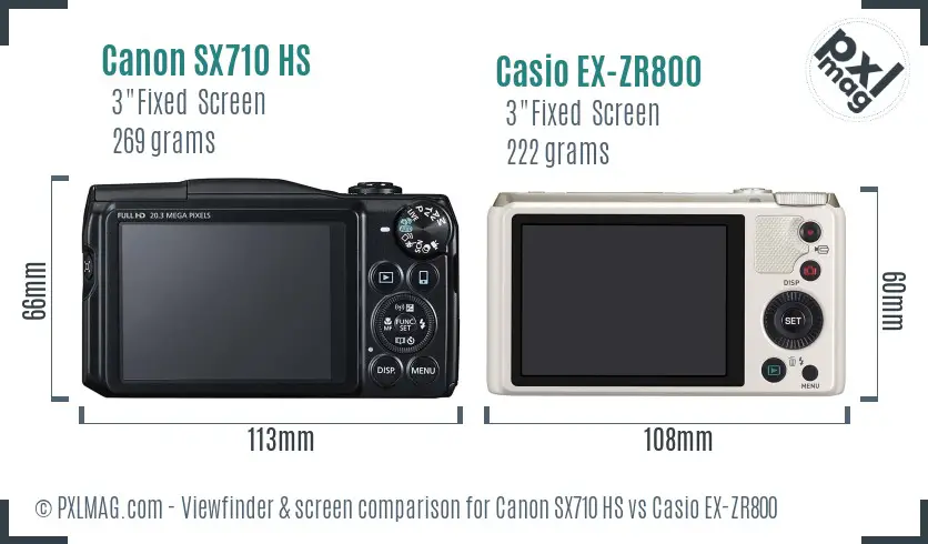 Canon SX710 HS vs Casio EX-ZR800 Screen and Viewfinder comparison