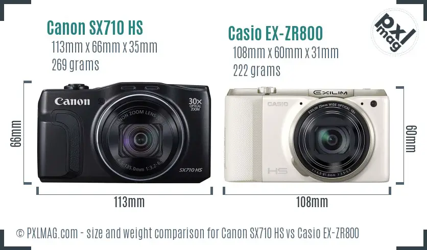 Canon SX710 HS vs Casio EX-ZR800 size comparison