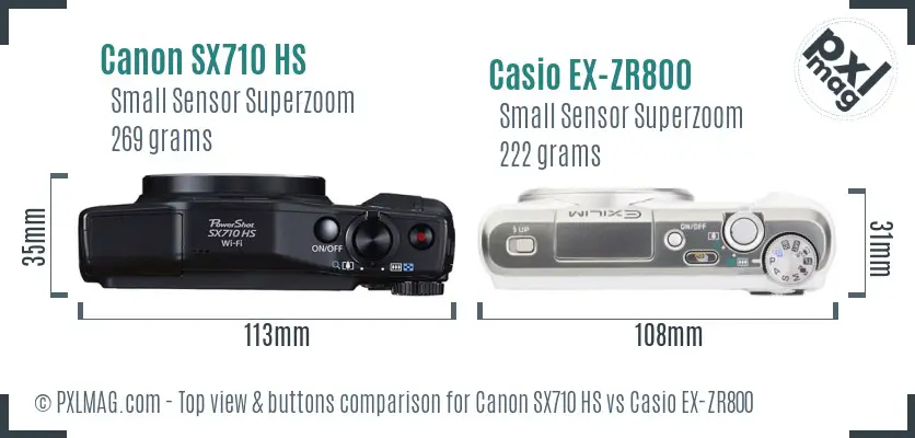 Canon SX710 HS vs Casio EX-ZR800 top view buttons comparison