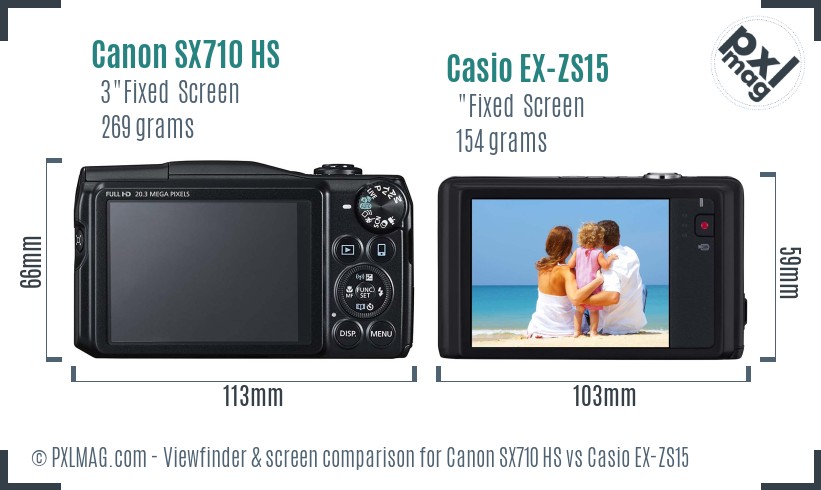 Canon SX710 HS vs Casio EX-ZS15 Screen and Viewfinder comparison