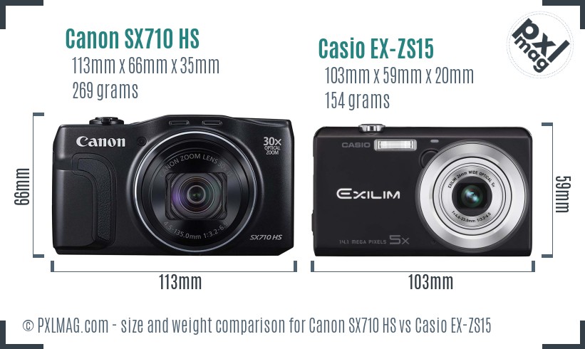 Canon SX710 HS vs Casio EX-ZS15 size comparison Canon SX710 HS vs Casio EX-ZS15 size comparison