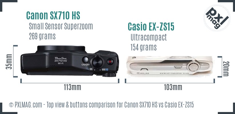 Canon SX710 HS vs Casio EX-ZS15 top view buttons comparison