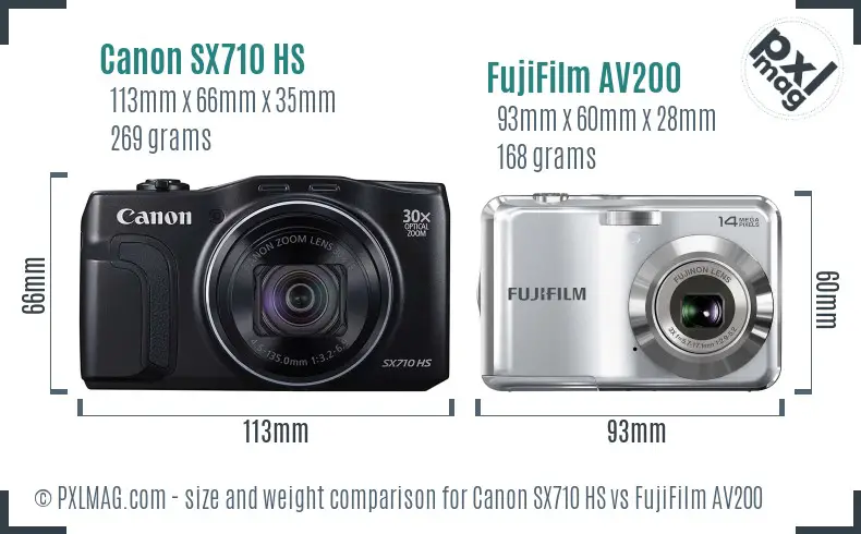 Canon SX710 HS vs FujiFilm AV200 size comparison