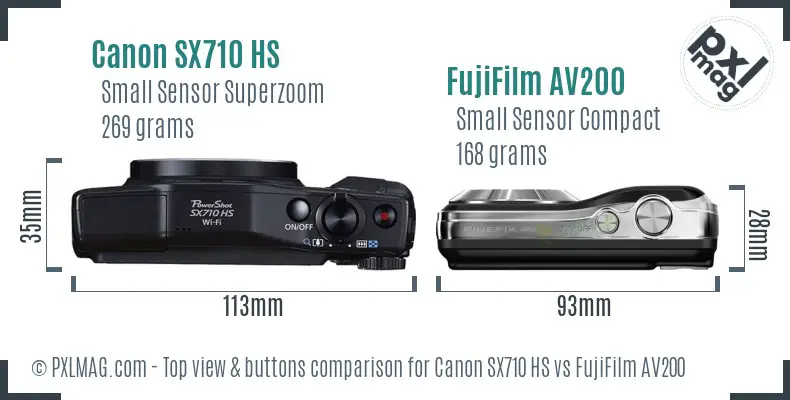 Canon SX710 HS vs FujiFilm AV200 top view buttons comparison