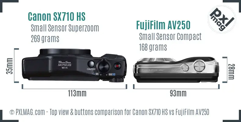 Canon SX710 HS vs FujiFilm AV250 top view buttons comparison