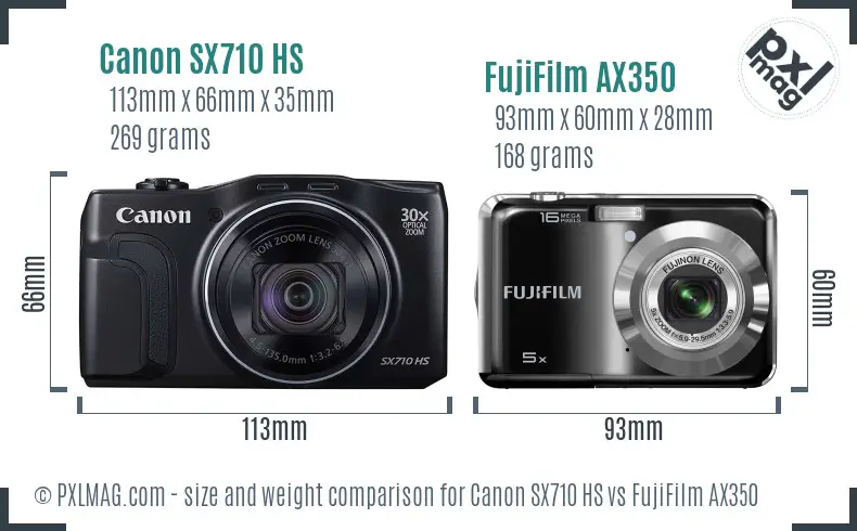 Canon SX710 HS vs FujiFilm AX350 size comparison