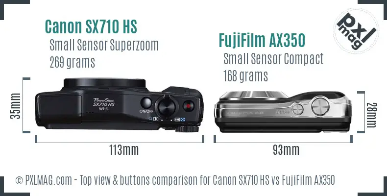 Canon SX710 HS vs FujiFilm AX350 top view buttons comparison