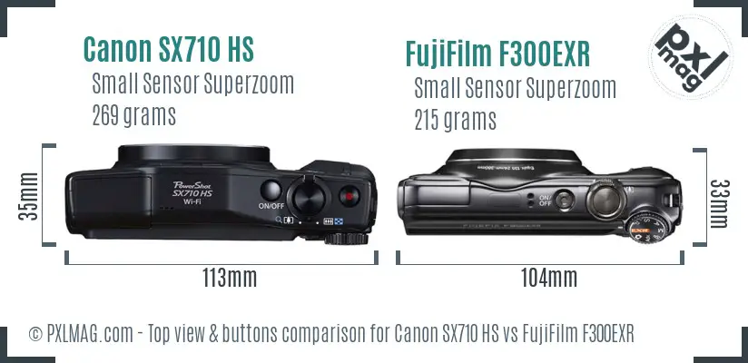 Canon SX710 HS vs FujiFilm F300EXR top view buttons comparison