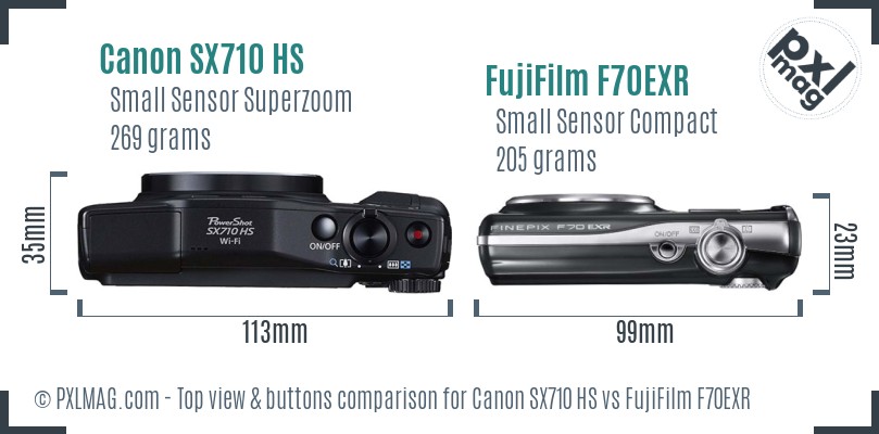 Canon SX710 HS vs FujiFilm F70EXR top view buttons comparison