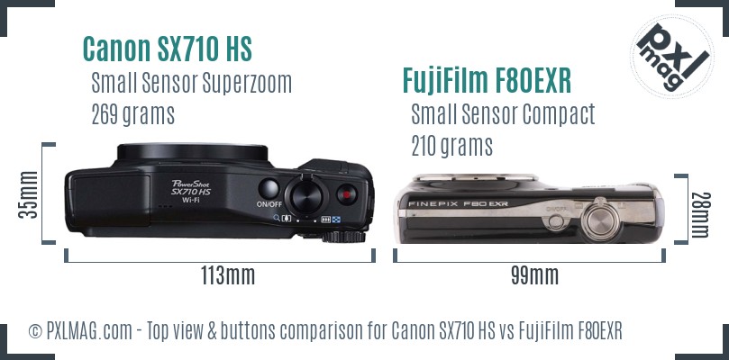 Canon SX710 HS vs FujiFilm F80EXR top view buttons comparison