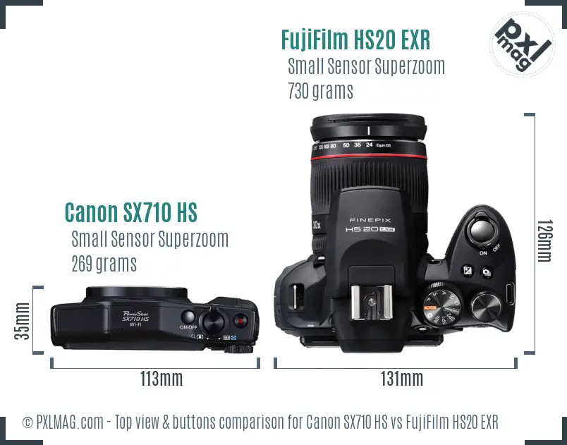 Canon SX710 HS vs FujiFilm HS20 EXR top view buttons comparison
