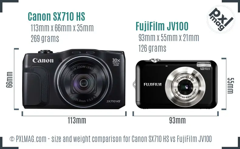 Canon SX710 HS vs FujiFilm JV100 size comparison Canon SX710 HS vs FujiFilm JV100 size comparison