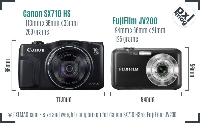Canon SX710 HS vs FujiFilm JV200 size comparison